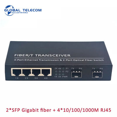 Bộ chuyển đổi phương tiện cáp quang 4RJ45 2SFP, Bộ chuyển đổi cáp quang Ethernet Gigabit 2G4FE